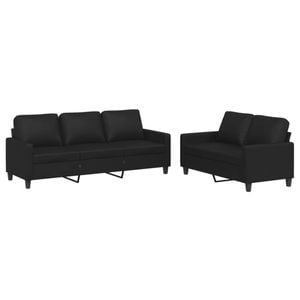 vidaXL Sofa Set with Cushions 2-Seater Sofa Couch 2 Piece Black Faux Leather