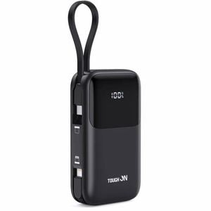 Tough On 20W 10000mAh Power Bank with Built-In Lightning and USB-C Cables Black