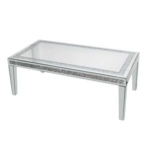 P&P Silver Mirrored Diamond Inlay Coffee Table, Rectangular