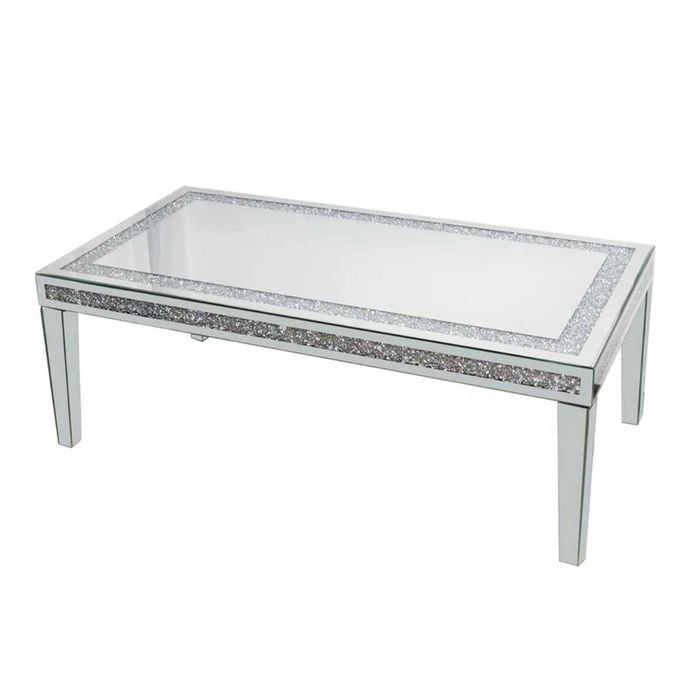 P&P Silver Mirrored Diamond Inlay Coffee Table, Rectangular