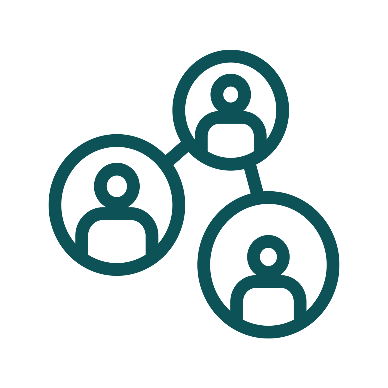 Green icon of three people connected with lines.
