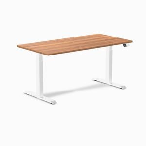 Desky Dual Sit to Stand Prime Oak Melamine Desk 150x75cm White Height Adjustable Legs