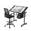 Artiss Drawing Table With Ergonomic Office Chair Glass Desktop Drawers For Artwork Painting Studio