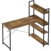 Ufurniture Computer Desk with Bookshelf, 110cm L Shaped Corner Desk with Storage Walnut