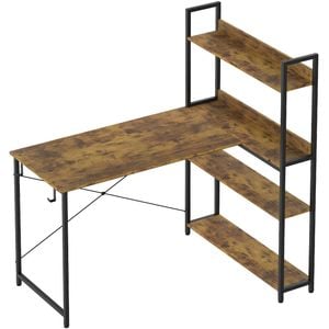 Ufurniture Computer Desk with Bookshelf, 110cm L Shaped Corner Desk with Storage Walnut