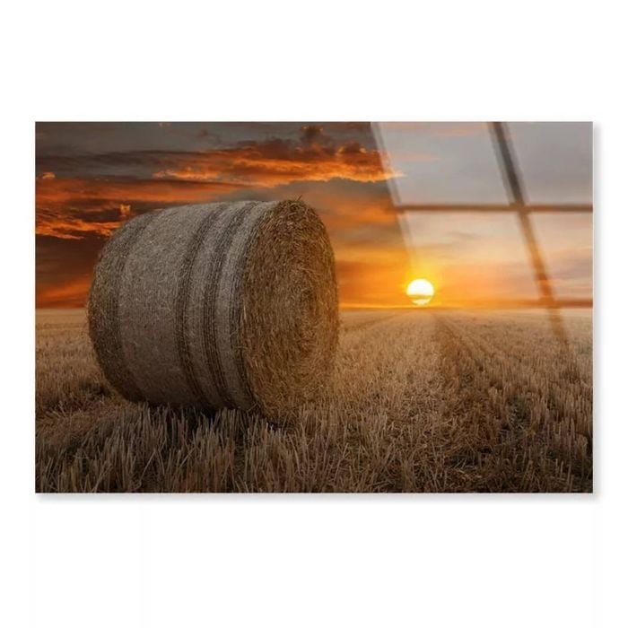 Sun Setting Straw Bales in A Field  Print 100% Australian Made 120 x 90cm  (Acrylic)