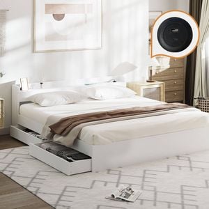 Oikiture Bed Frame King Size with 2 Drawers-White
