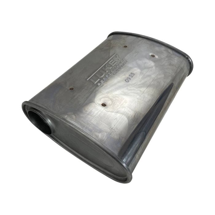 Lukey 2-1/2" Triple Flow Muffler Offset/centre - 10" X 4" Oval, 14" Long, 430 Ss