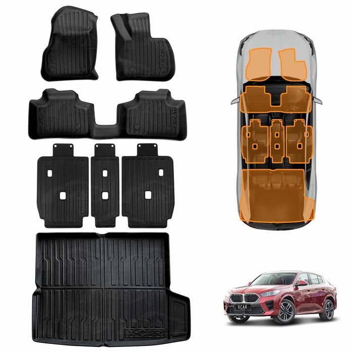 Floor Mats Boot Liner Set for BMW X2 U10 2023-Onwards Car Trunk Cargo Kick Back Seat Cover