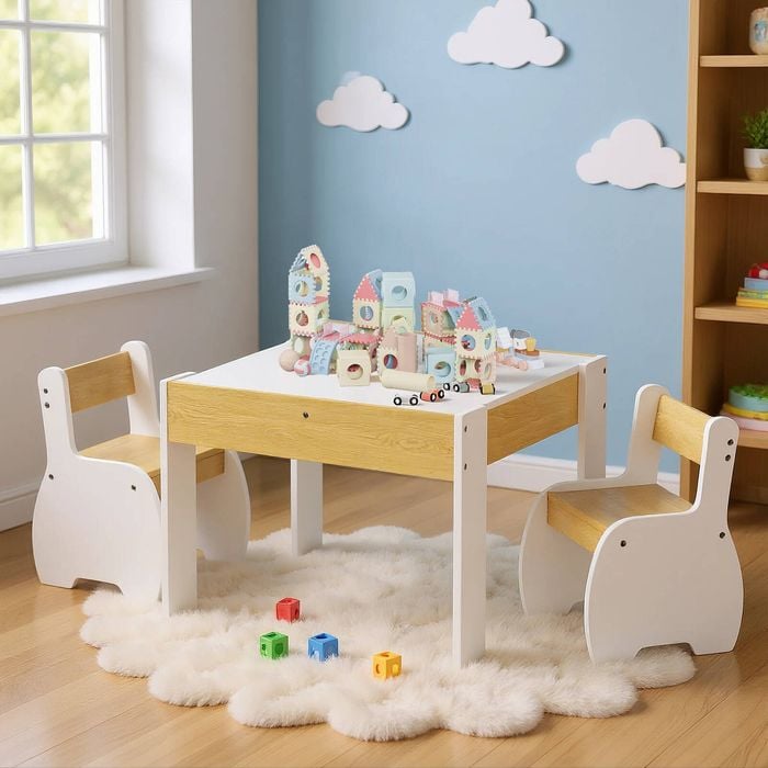 Ufurniture Kids Table and 2 Chairs Set Toddler Activity Desk with  Reversible Chalkboard Children study Play Deak