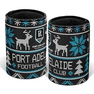 Afl Christmas Stubby Cooler - Port Adelaide Power - Rubber Base - Xmas