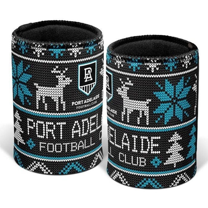 Afl Christmas Stubby Cooler - Port Adelaide Power - Rubber Base - Xmas
