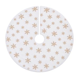 Catzon 48inch White Christmas Tree Skirt Soft Plush Tree Mat-GoldSequin