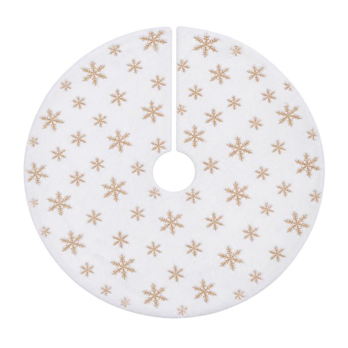 Catzon 48inch White Christmas Tree Skirt Soft Plush Tree Mat-GoldSequin