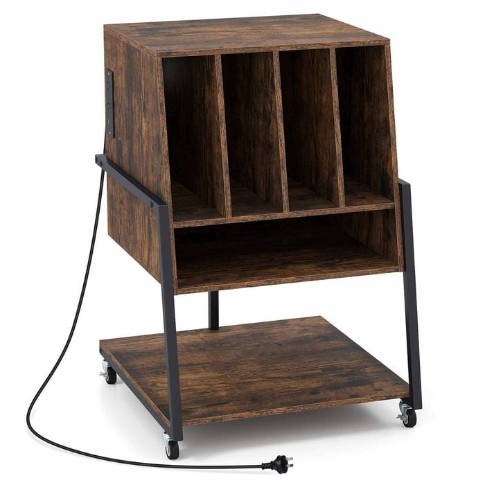 Costway Record Player Stand Charging Vinyl Wheels/adjustable Foot Pad