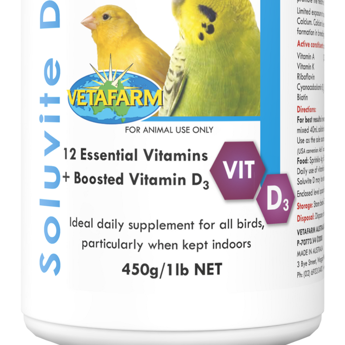 Vetafarm Soluvite D Vitamin Daily Supplement for All Birds 450g
