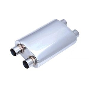 Xforce Dual 3" Inlet Muffler Twin 3" Outlet - 8" X 5" Oval, 14" Long, 304 Ss