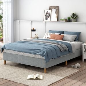 Metal Bedframe Mattress Foundation with Fabric Cover Single Size (Light Grey)