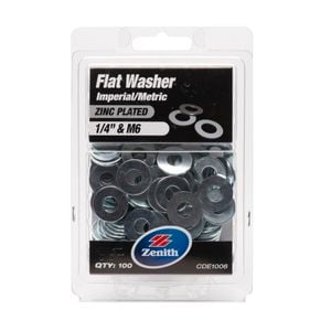 Zenith 1/4" M6 Zinc Plated Flat Washer - 100 Pack