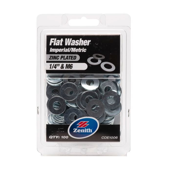 Zenith 1/4" M6 Zinc Plated Flat Washer - 100 Pack