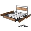 Levede Wooden Storage LED Bed Frame w/ 4 Drawers & USB Charging Queen