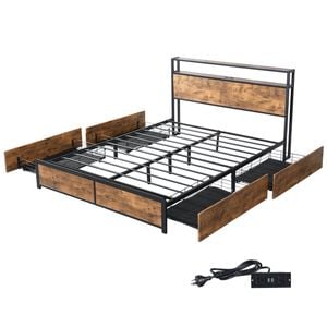 Levede Wooden Storage LED Bed Frame w/ 4 Drawers & USB Charging Queen