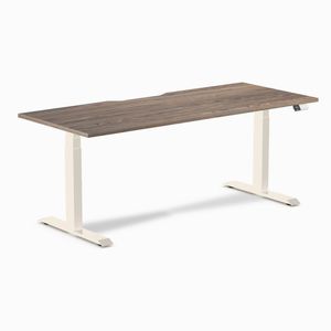 Desky Dual Scalloped Melamine Sit Stand Desk Wheat Frame 180cm