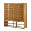 Oikiture Shoe Storage Cabinet 4 Doors Bamboo Organiser With 2 Bottom Shelf Brown