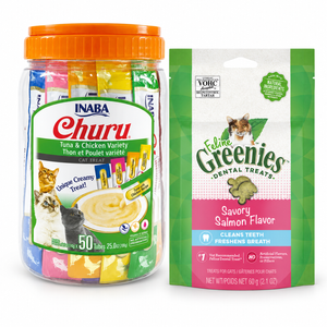 Inaba Churu Tuna with Chicken 50 Pack + GREENIES Salmon 60g | Cat Treat Variety Pack