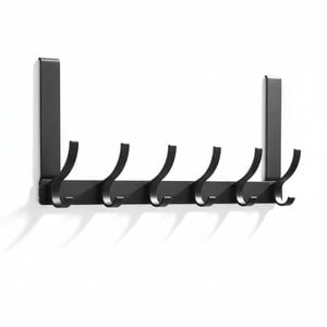 Over Door Hook Hanger with 6 Double Coat Hooks for Bathroom, Bedroom, and Closet Doors - Black