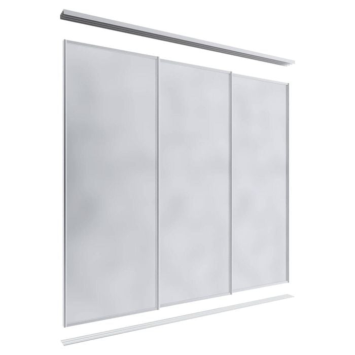 Lugna 2400 x 1801-2700mm Clear Anodised Mirror Wardrobe Triple Sliding Doors