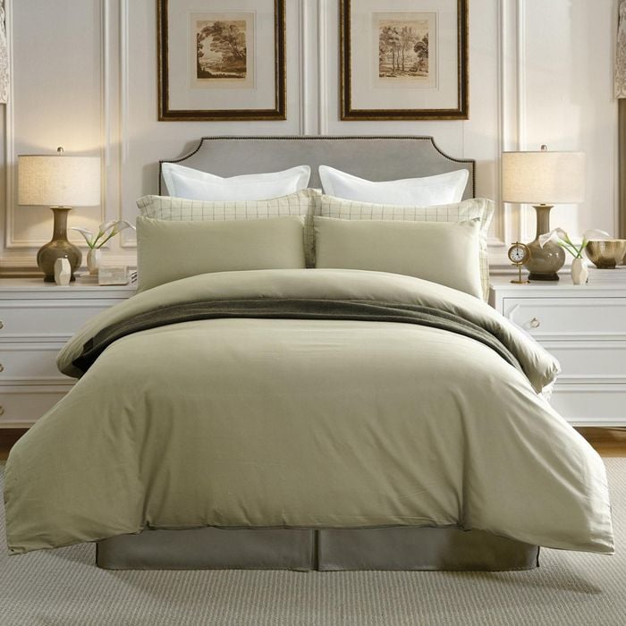 CottonMore 100% Cotton Plain Taupe Quilt Cover Set - Queen