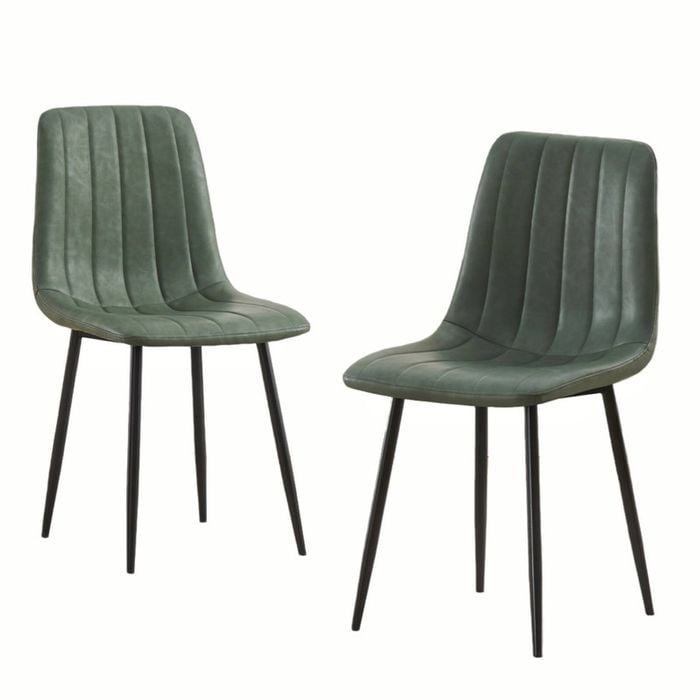 Bribrion X2 Dining Chairs With Black Metal Legs Upholstered Faux Leather Seats Channel Back Modern Kitchen Saddle Pu Green