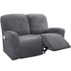 Smarcute 2 Seater Velvet Recliner Chair Sofa Cover 6 Piece for 2 Cushion Seat Grey