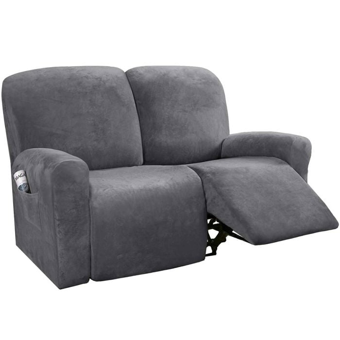 Smarcute 2 Seater Velvet Recliner Chair Sofa Cover 6 Piece for 2 Cushion Seat Grey