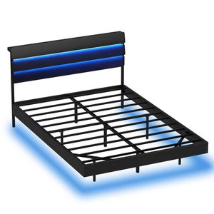 Ufurniture Floating Double Bed, Metal Bed Frame Black