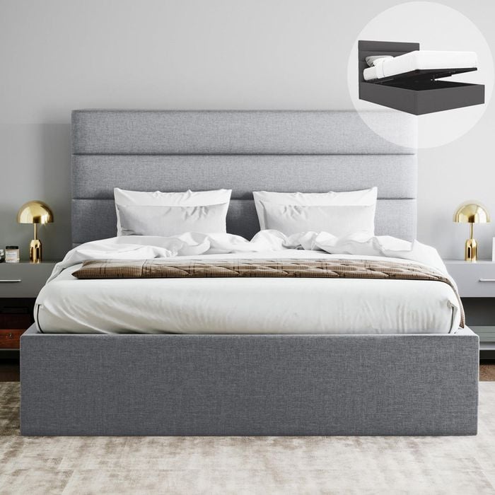 Benny Double Grey Storage Gas Lift Bed Frame