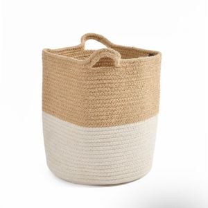 Yarra Textiles Multi-purpose Jute/Cotton storage basket Elite(25 cm x 25 cm x 25 cm) beige-white