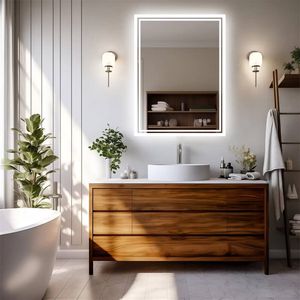 OAKORY 60x80cm Rectangular LED Bathroom Mirror Backlit Dimmable 3-Colour Light Anti-Fog Touch Control
