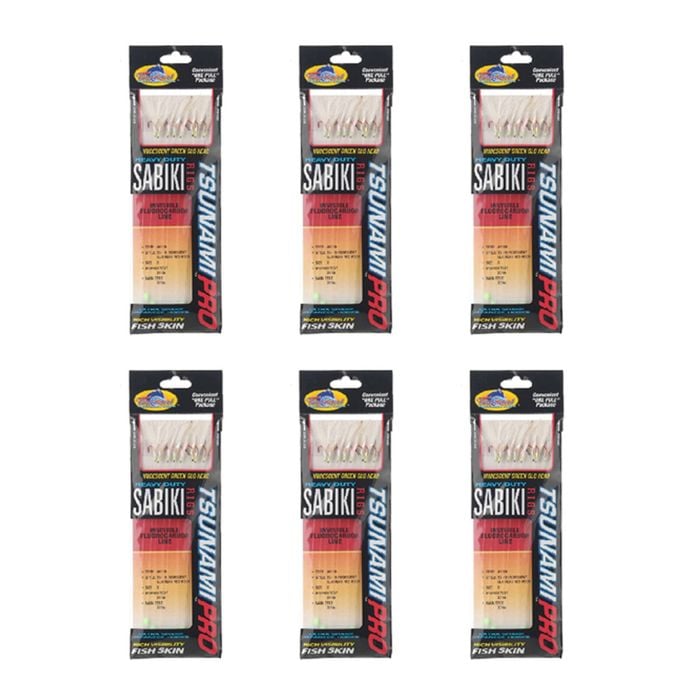 6x Tsunami 8 Red Hook Sabiki Rig - Iridescent Glo Head Flash and Beads Size 8