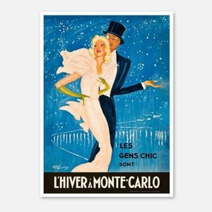 Galrie L'Hiver à Monte-Carlo - Chic Vintage Dance Poster by Jean-Gabriel Domergue, Poster Only, A3 30 x 42cm (12 x 16inch)