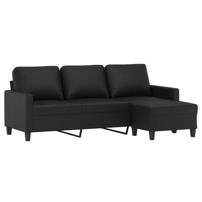 vidaXL 3-Seater Sofa with Footstool 3-Seater Couch Settee Black Faux Leather