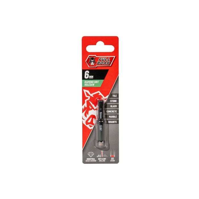 Full Boar 6mm Diamond Grit 1/4" Hex Shank Holesaw Bit