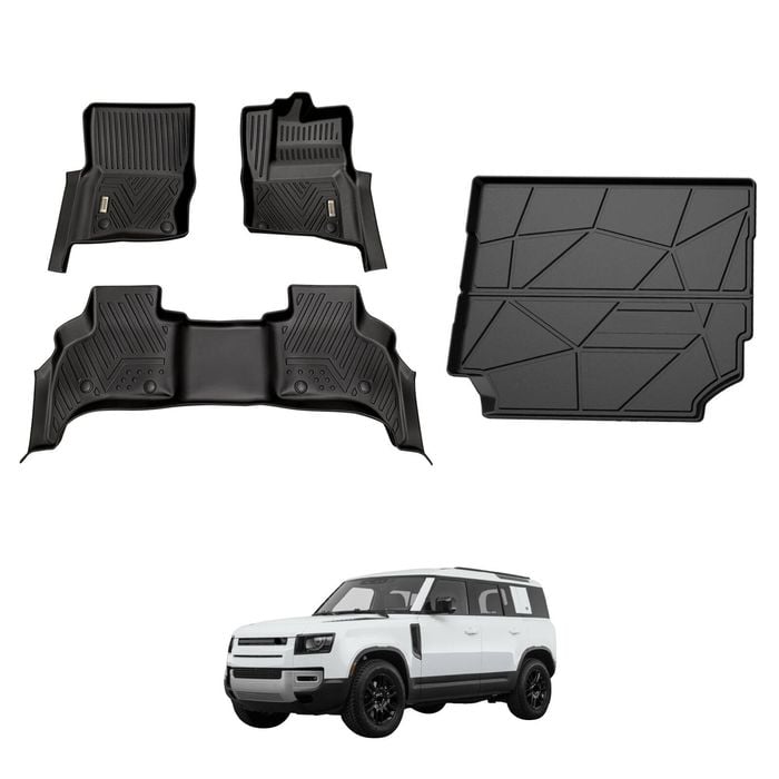 AUSGO Floor Mats & Boot Liner Set for Land Rover Defender L663 Series 110 5-Seat 2020-Onwards Car Floor Liners Cargo Mat