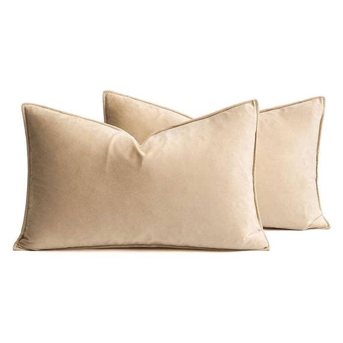 Catzon 2 Pcs Decorative Velvet Throw Pillow Covers Soild for Home Car 30X50cm-Beige