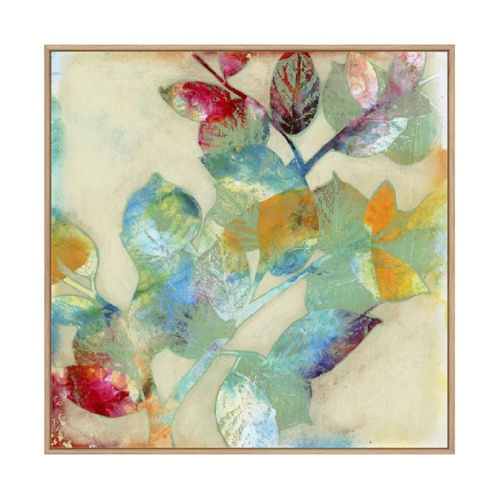 Artey | Merging Leaves II - Framed Canvas - Natural Frame - 140 x 140cm