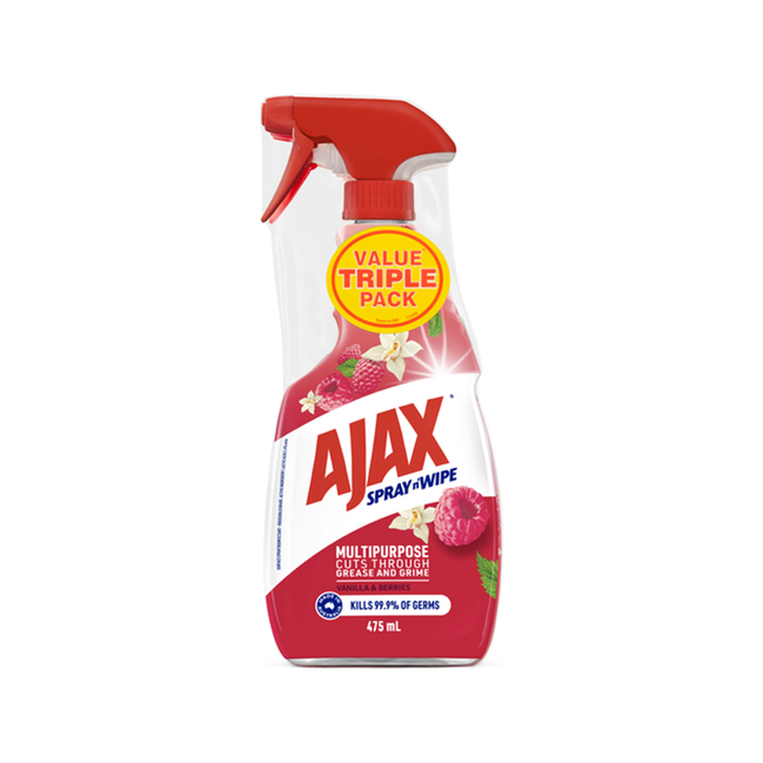 Ajax Spray n' Wipe Multi-Purpose Cleaner Trigger 3 Pack x 475ml Vanilla & Berries Surface Spray