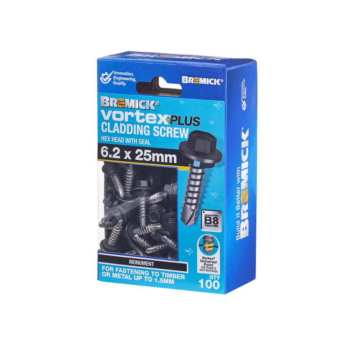 Bremick Vortex Plus Cladding Screw 6.2 x 25mm HEX B8 MO BOX 100