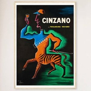 Galrie Cinzano Toujours Favori 1950 Vintage Alcohol Art Poster for Home Decor, Wood Frame, A3 30 x 42cm (12 x 16inch)