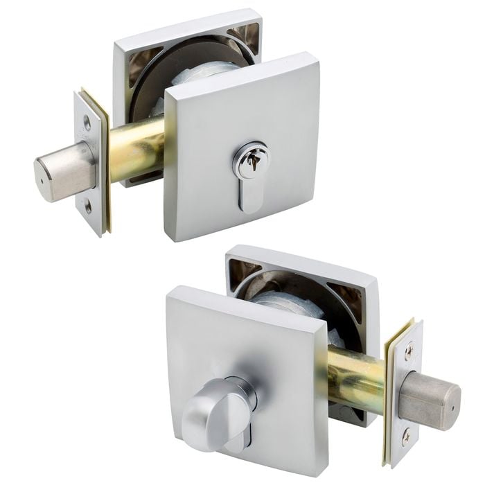 Gainsborough Satin Chrome Smooth Square Deadbolt - Single Cylinder